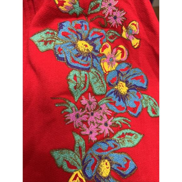 Vintage Linda Lori Floral Painted Cottage Red O/S Cardigan Sweater Rare - Picture 5 of 10